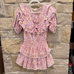 LoveShackFancy Pink Floral Ruffle mini dress